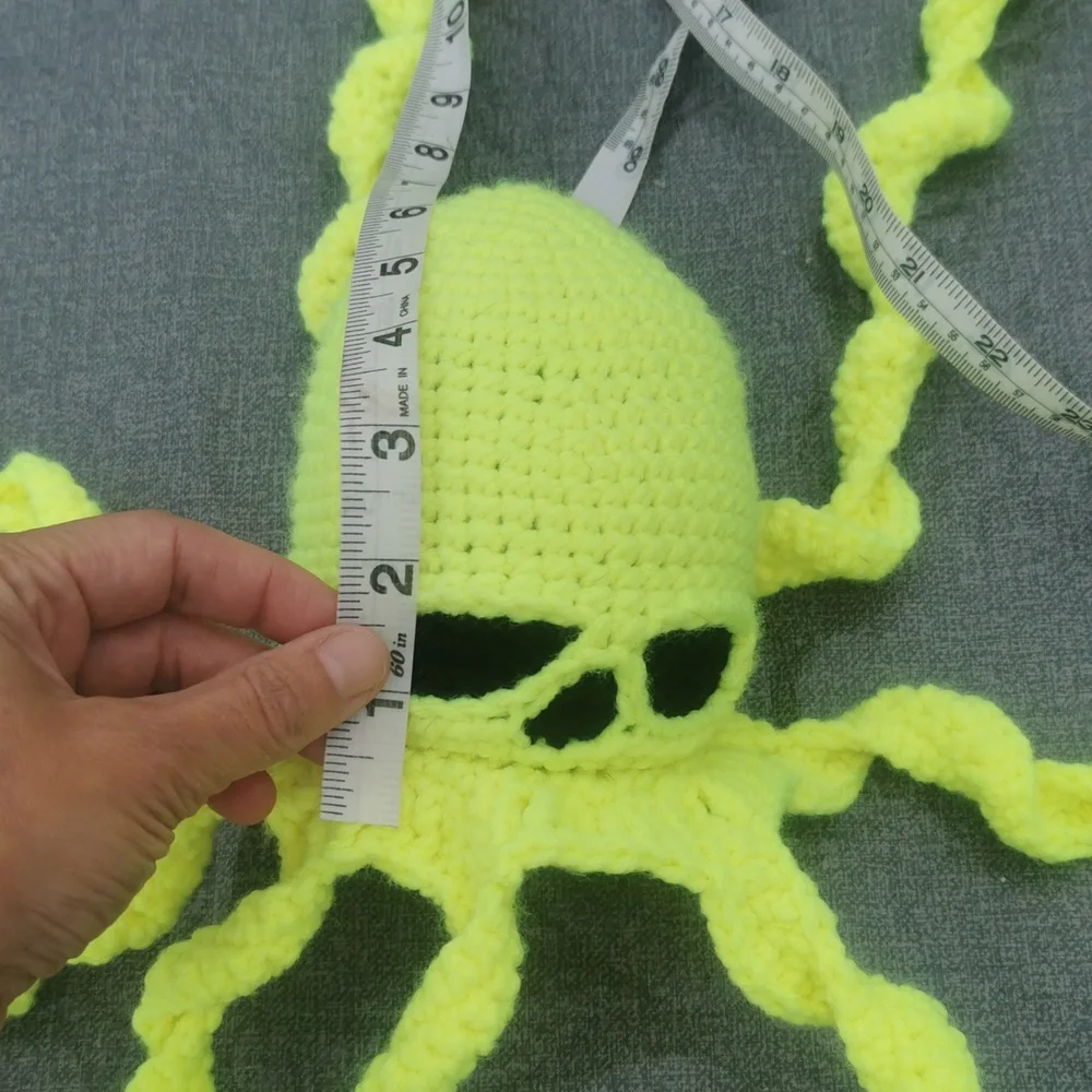Creepy Octopus Bright Neon Yellow with black eyes crochet handmade homemade - Picture 5 of 5